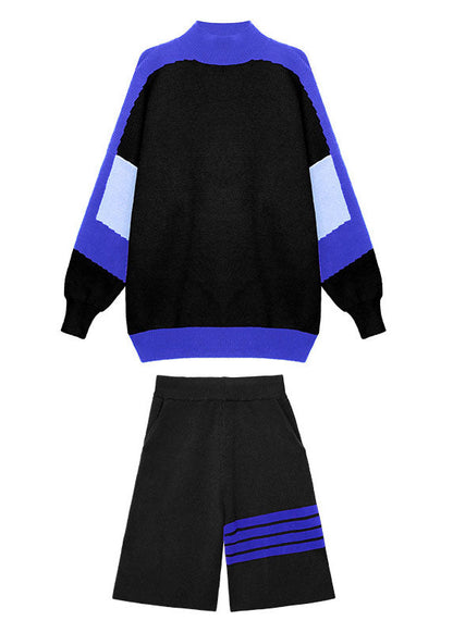 Black Turtleneck Jacquard Fall Long Sleeve Two Pieces Set