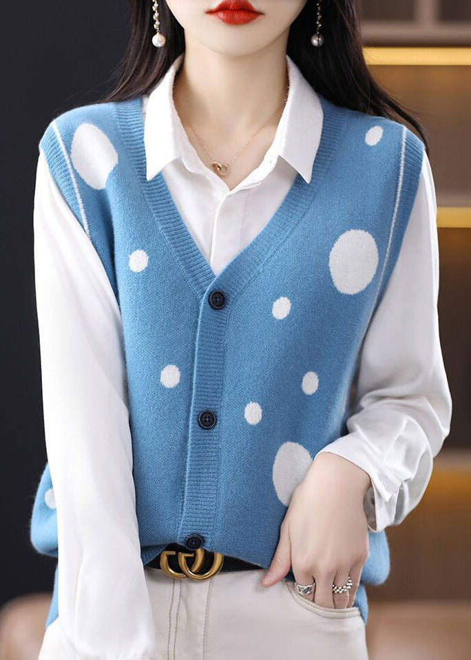 Camel V Neck Dot Patchwork Woolen Vest Tops Sleeveless