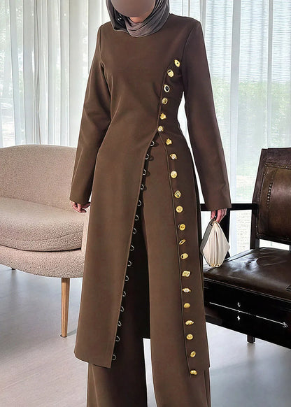 Slim Fit Coffee O-neck Patchwork Button Trench Coats Fall