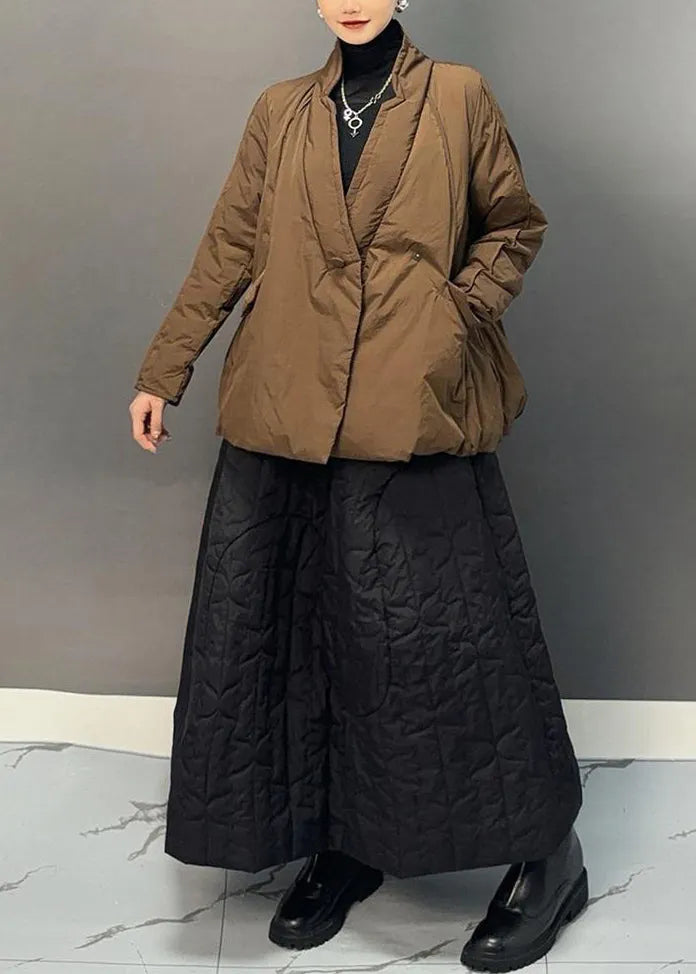 Ginger V Neck Patchwork Parka and Skirts Two Pieces Set Winter