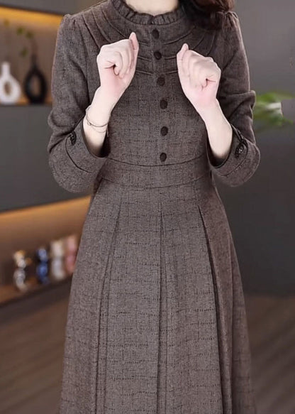 Coffee Patchwork Button Maxi Dress Spring
