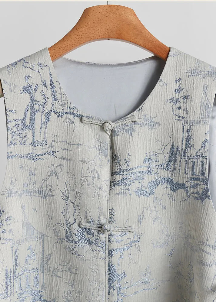 New Retro Grey Jacquard Cotton Two Pieces Set Fall