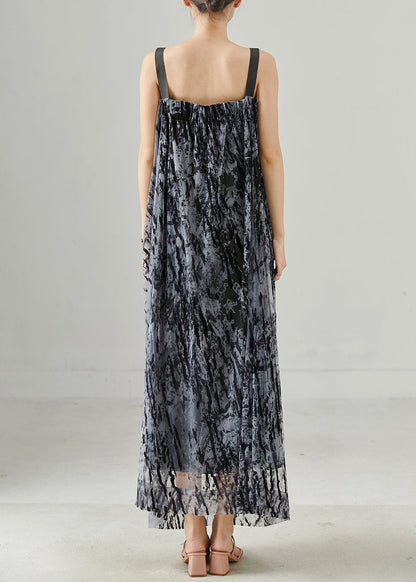 Diy Grey Print Chiffon Spaghetti Strap Dress Summer