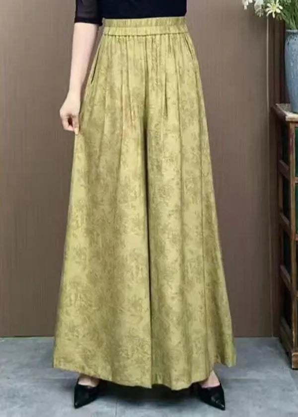Orange Pockets Jacquard Cotton Wide Leg Pants Summer