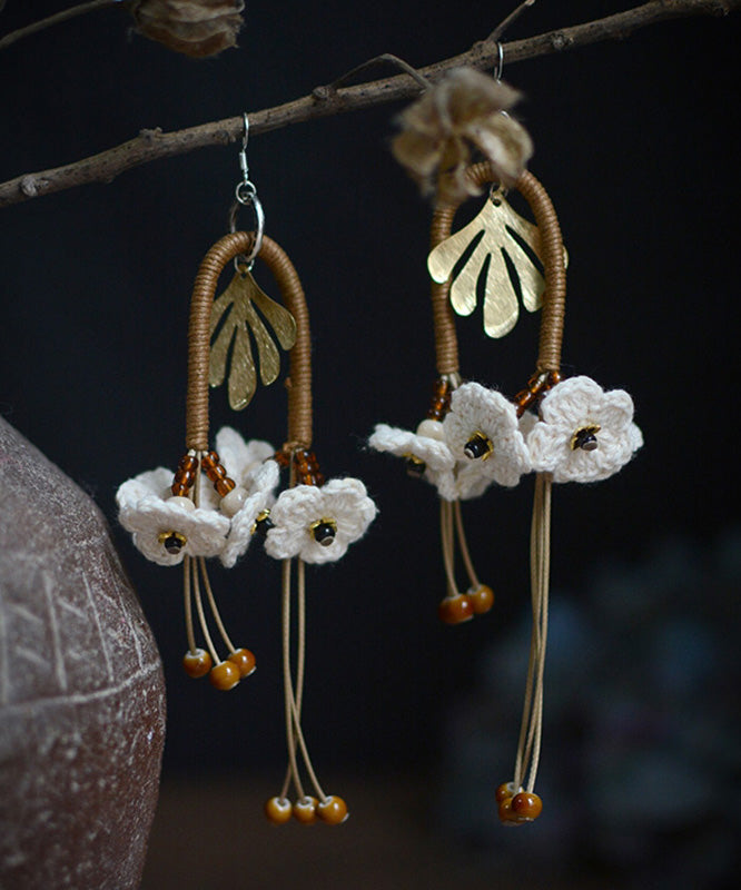 Original White Sterling Silver Handmade Weaving Tassel Drop Earrings