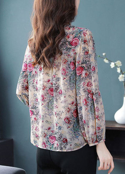 Purple Ruffled Print Chiffon Shirts Spring
