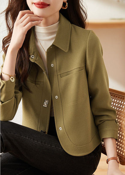 Green Peter Pan Collar Slim Fit Cotton Coats Fall