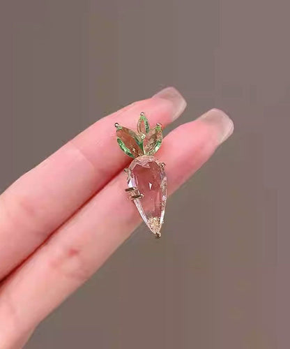 Pink Alloy Crystal Carrot Brooches