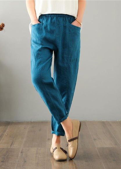 Blue Harem Cotton Linen Summer Pants