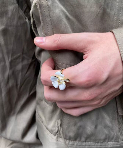 White Copper Overgild Zircon Open Rings
