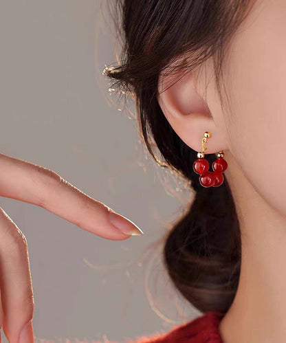Red Copper Overgild Pomegranate Garnet Hoop Earrings