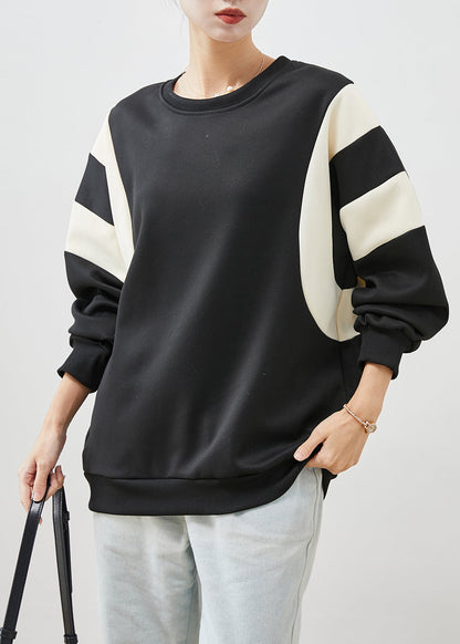 Black Oversized Patchwork Cotton Sweatshirt Spring