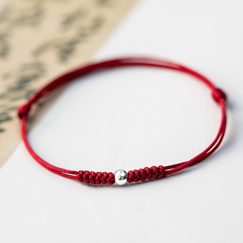 Buddha Stones 925 Sterling Silver Luck Bead Protection Red String Thin Cord Braided Bracelet