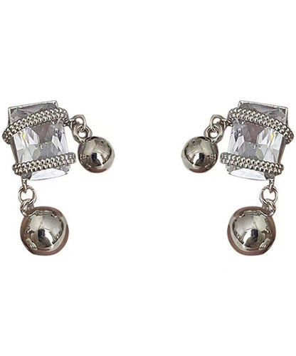 Grey Alloy Zircon Crystal Gem Stone Drop Earrings
