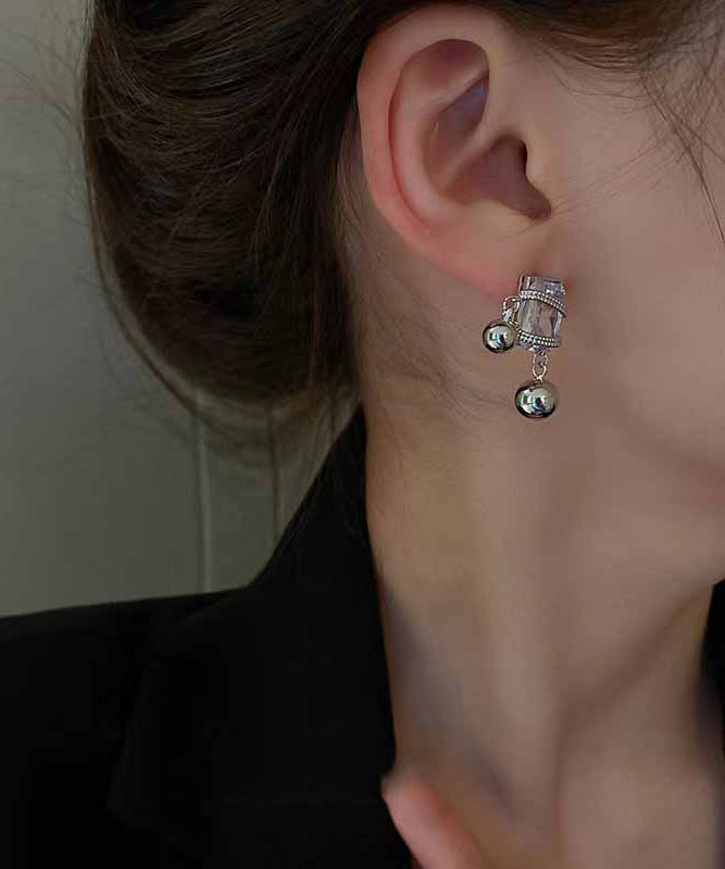 Grey Alloy Zircon Crystal Gem Stone Drop Earrings