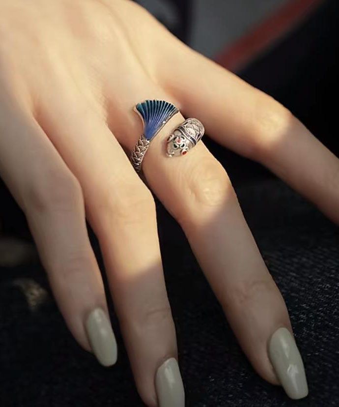 Blue Sterling Silver Enamel Rings
