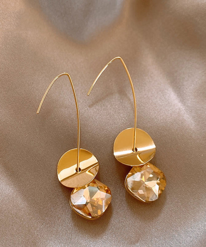 Gold Copper Alloy Zircon Sequins Drop Earrings