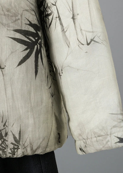 Stand Collar Print Oriental Button Fine Cotton Filled Coat Spring