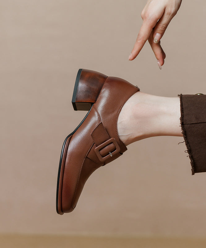 Chunky Heel Brown Cowhide Leather Belt Buckle