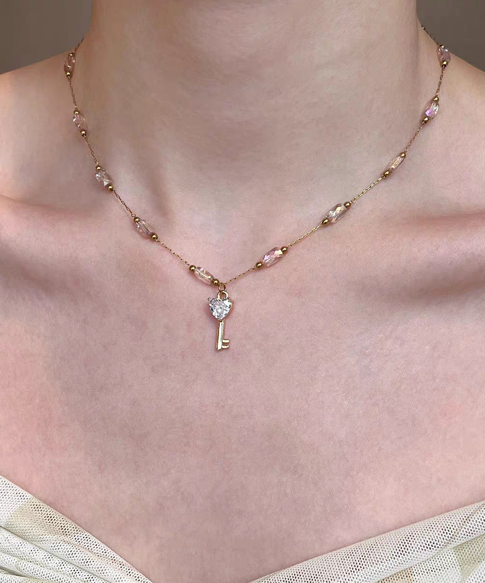 Pink Alloy Pearl Cat's Eye Strawberry Beading Pendant Necklace Three-piece Set