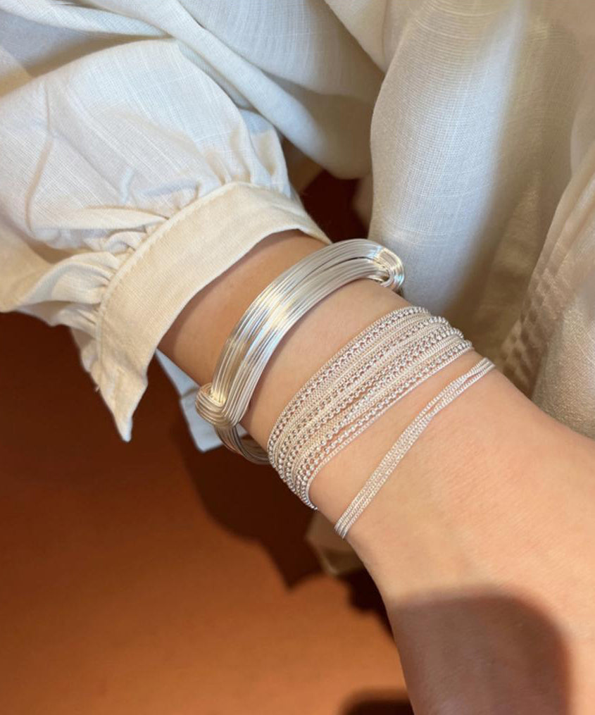 Stylish Silk Sterling Silver Chain Chain Bracelet Two-piece Set