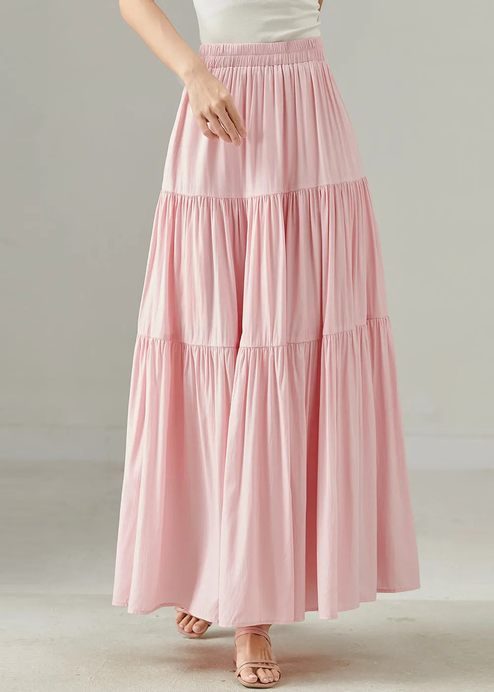 Pink Patchwork Cotton a Line Skirts Exra Large Hem Fall