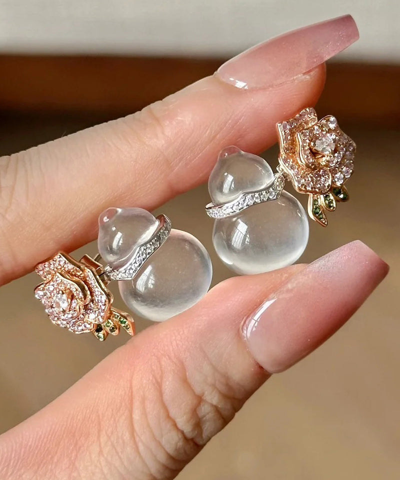 Nude Alloy Zircon Chalcedony Gourd Stud Earrings