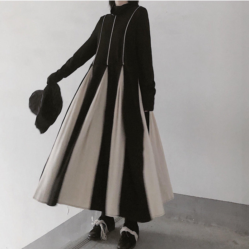 Style Black Clothes for High Neck Patchwork a Line Dresses