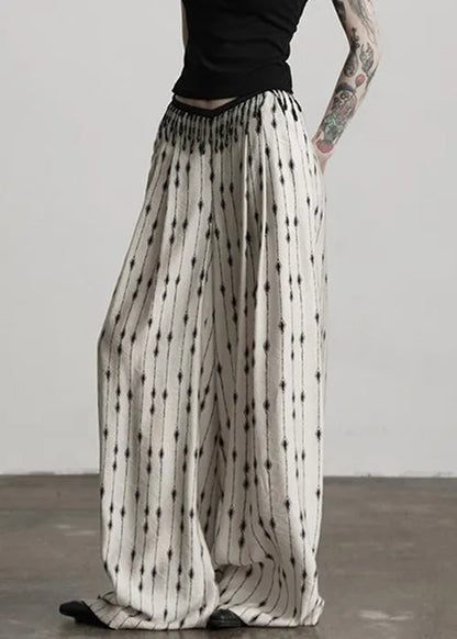Original Design White Print Pockets Patchwork Thin Cotton Pants Summer
