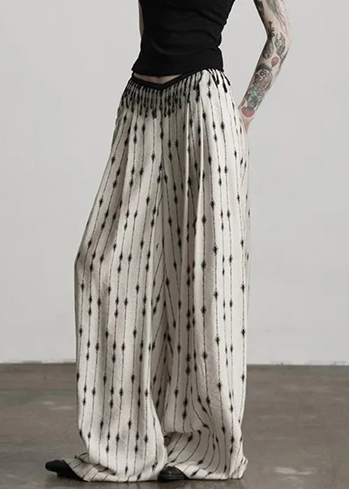 Original Design White Print Pockets Patchwork Thin Cotton Pants Summer