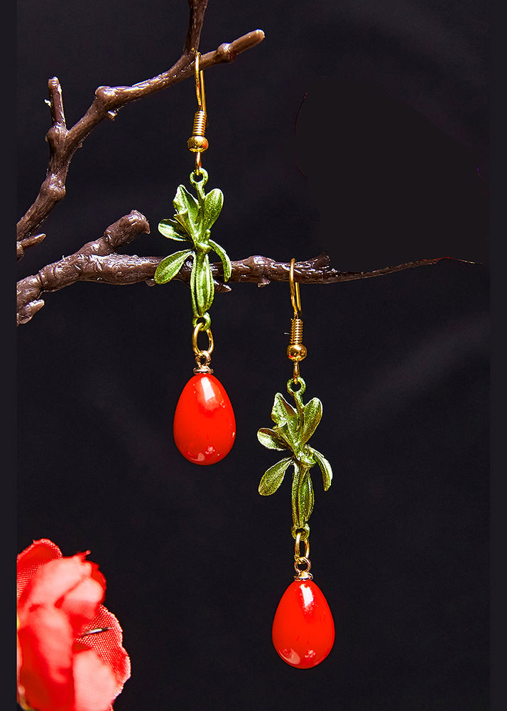 Diy Red Droplet Shape Coral Drop Earrings