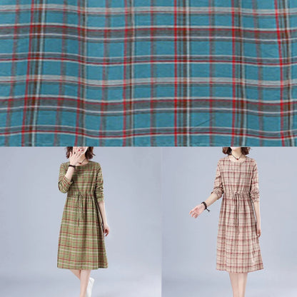 Unique O Neck Drawstring Spring Dress Runway Blue Plaid Dresses