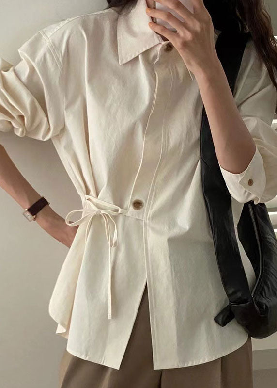 Khaki Patchwork Button Tie Waist Shirt Long Sleeve