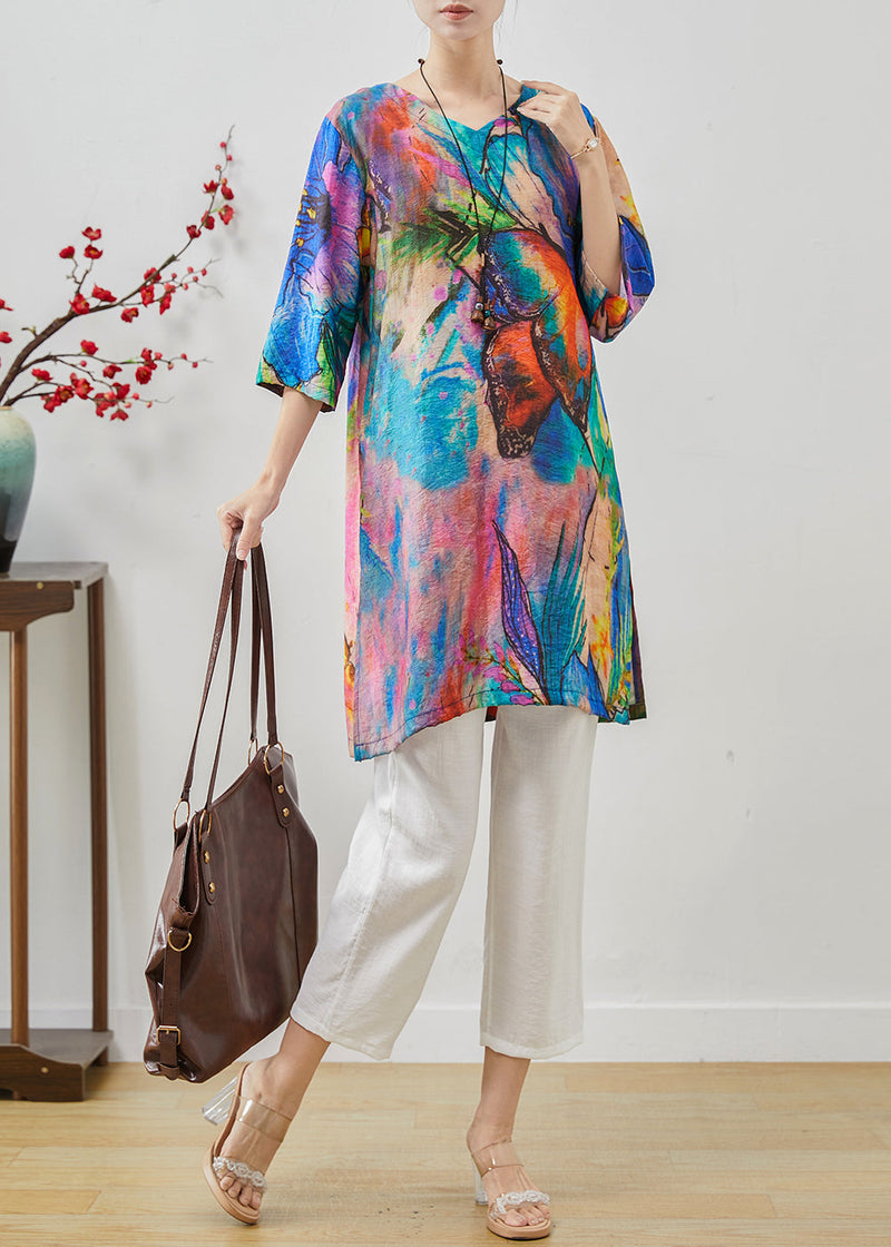 Blue Butterfly Tie Dye Linen Two Pieces Set Summer