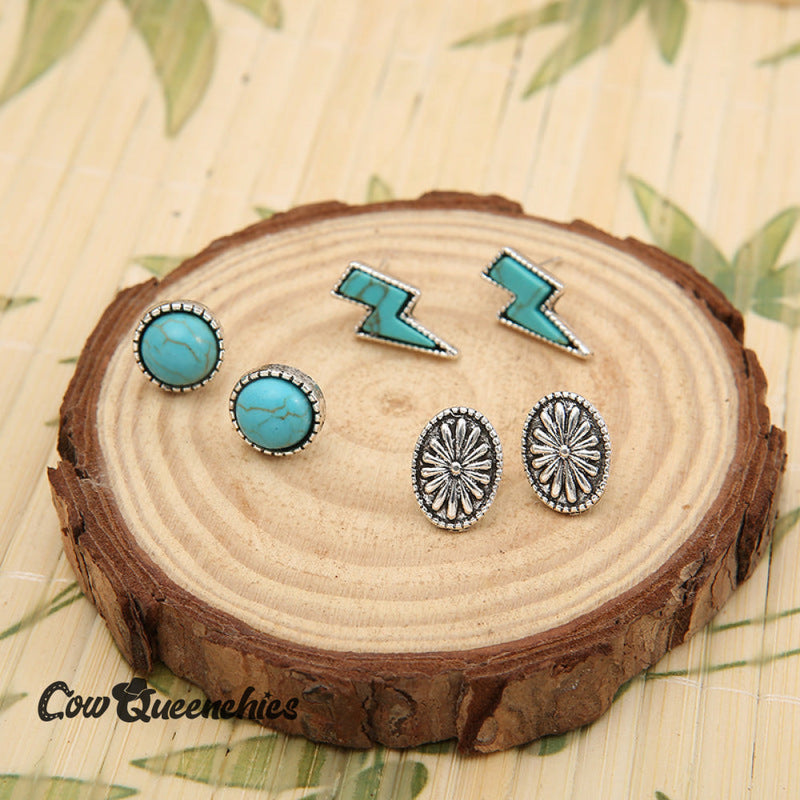Turquoise Earrings Three Piece Set
