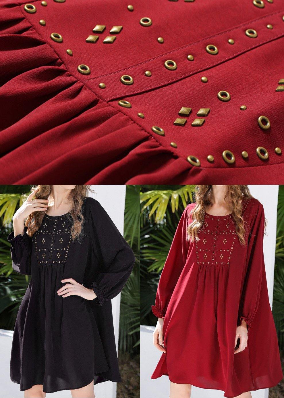 French Mulberry Chiffon Long Sleeve Spring Vacation Dresses