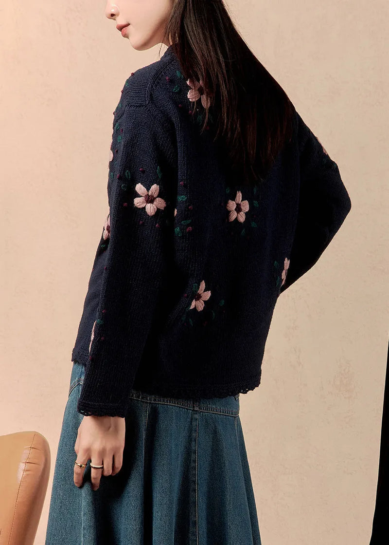 Loose Navy Button Cozy Knit Coats Winter