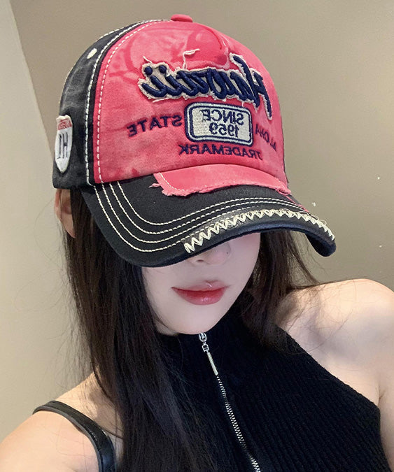 Red Letter Embroidered Denim Baseball Cap Hat