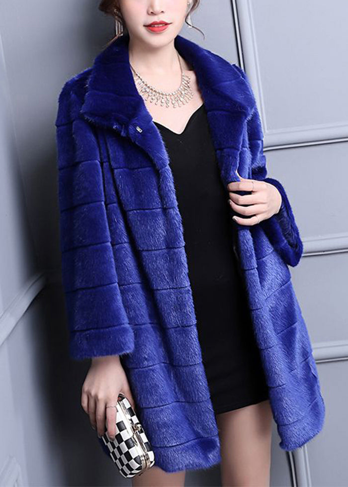 Blue Oversized Warm Fuzzy Fur Fluffy Coats Winter