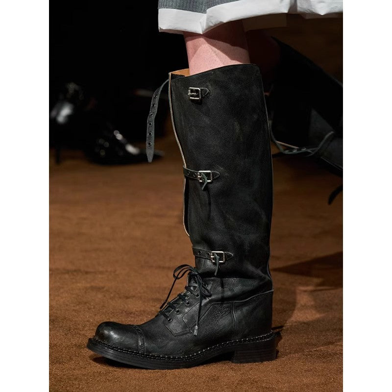 Buckle Below the Knee Retro Lace Boots