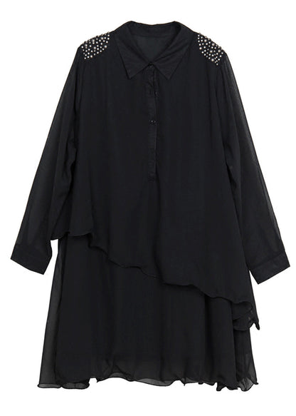 Diy Black Asymmetrical Design Rivet Chiffon a Line Dresses Spring