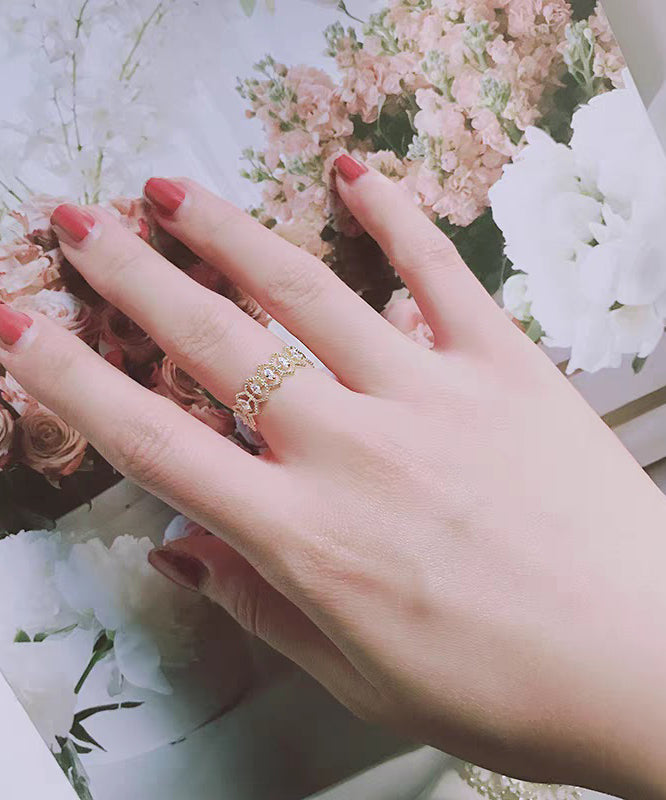 Fine Gold Alloy Zircon Lace Hollow Out Open Rings