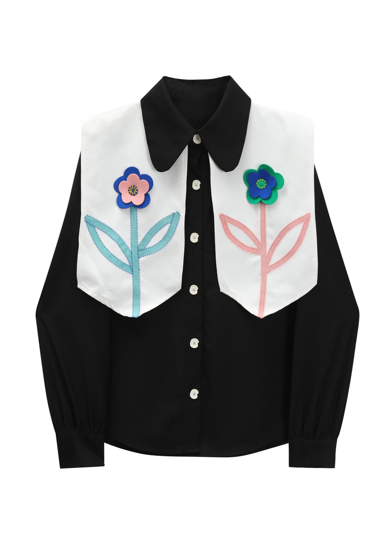 Italian Black White Peter Pan Collar Button Cape Shirts Long Sleeve