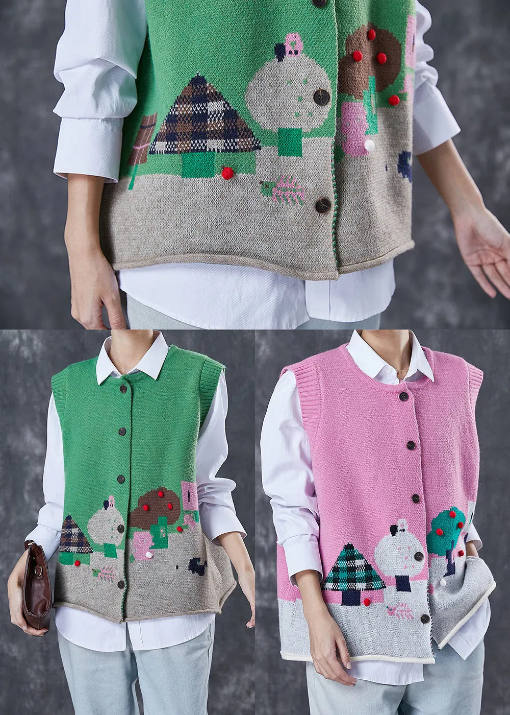 Rose Cartoon Jacquard Knit Sets 2 Pieces Fuzzy Ball Decorated Spring
