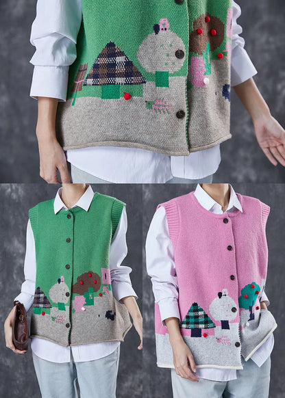 Rose Cartoon Jacquard Knit Sets 2 Pieces Fuzzy Ball Decorated Spring
