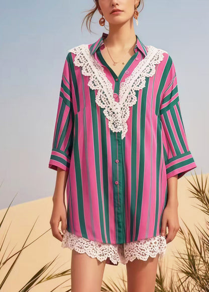 Modern Rose Striped Patchwork Lace Top Bracelet Sleeve