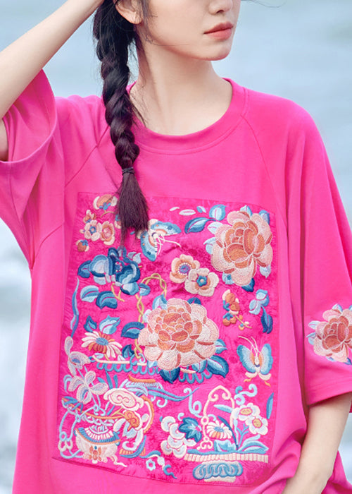 New Rose O-neck Oversized Cotton T Shirt Half Sleeve
