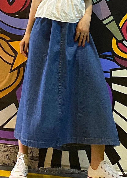 Fitted Blue High Waist Pockets Patchwork a Line Fall Denim Skirts