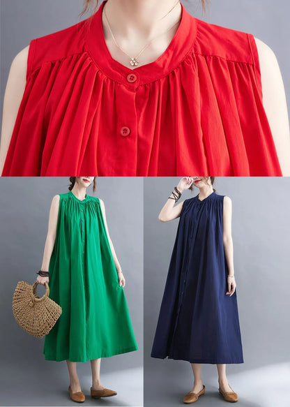 Green Cotton a Line Dress O-neck Oversized Summer