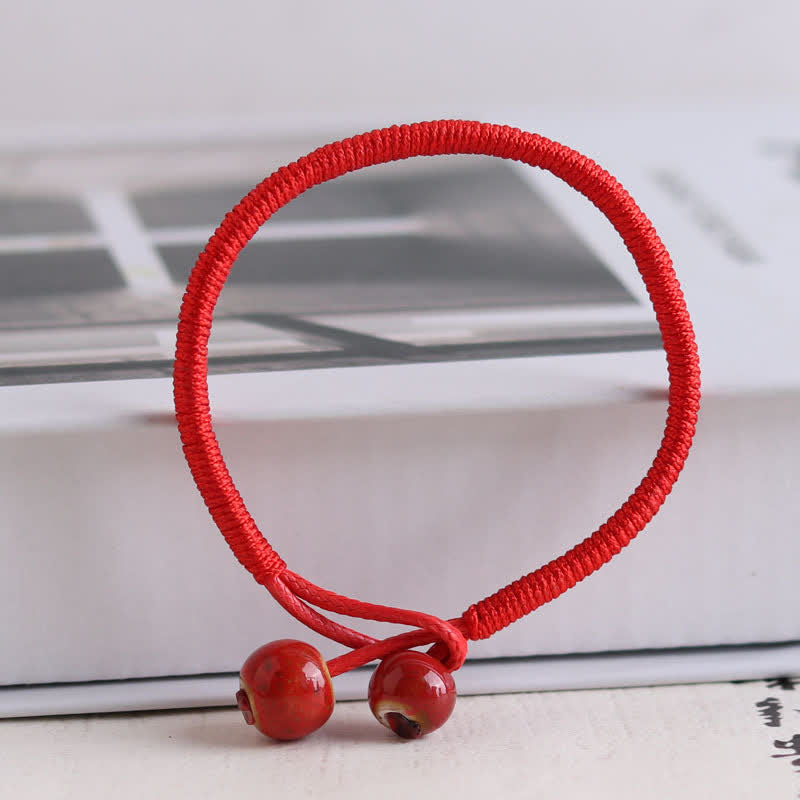Buddha Stones Fengshui Lucky Red String Ceramic Bracelet